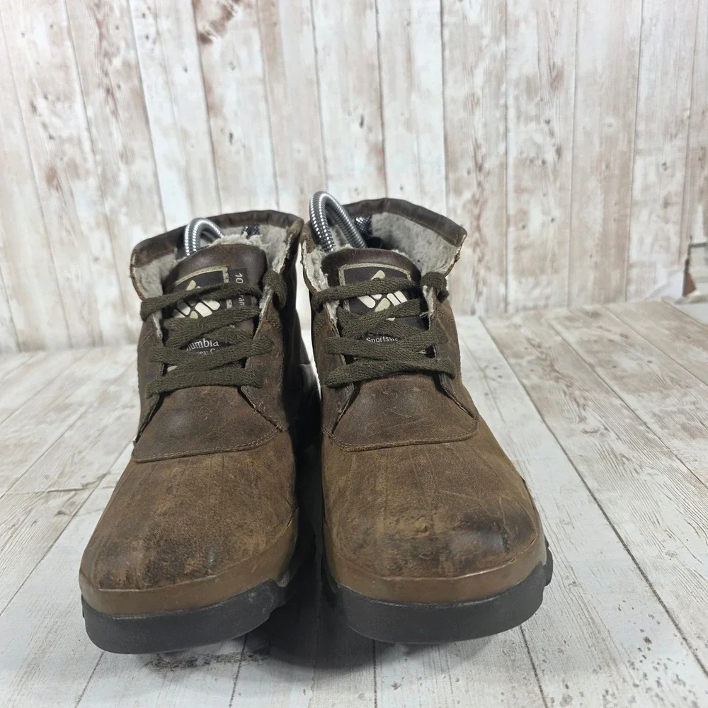 Columbia Waterproof Omni-Heat Brown Leather Lace Up Ankle‎ Duck Boots BL3862-255